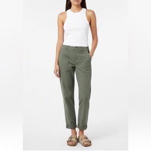 THEORY Cargo Utility Pants Army Green Sz 4 Slouchy Mid Rise Cuffed Cotton Blend